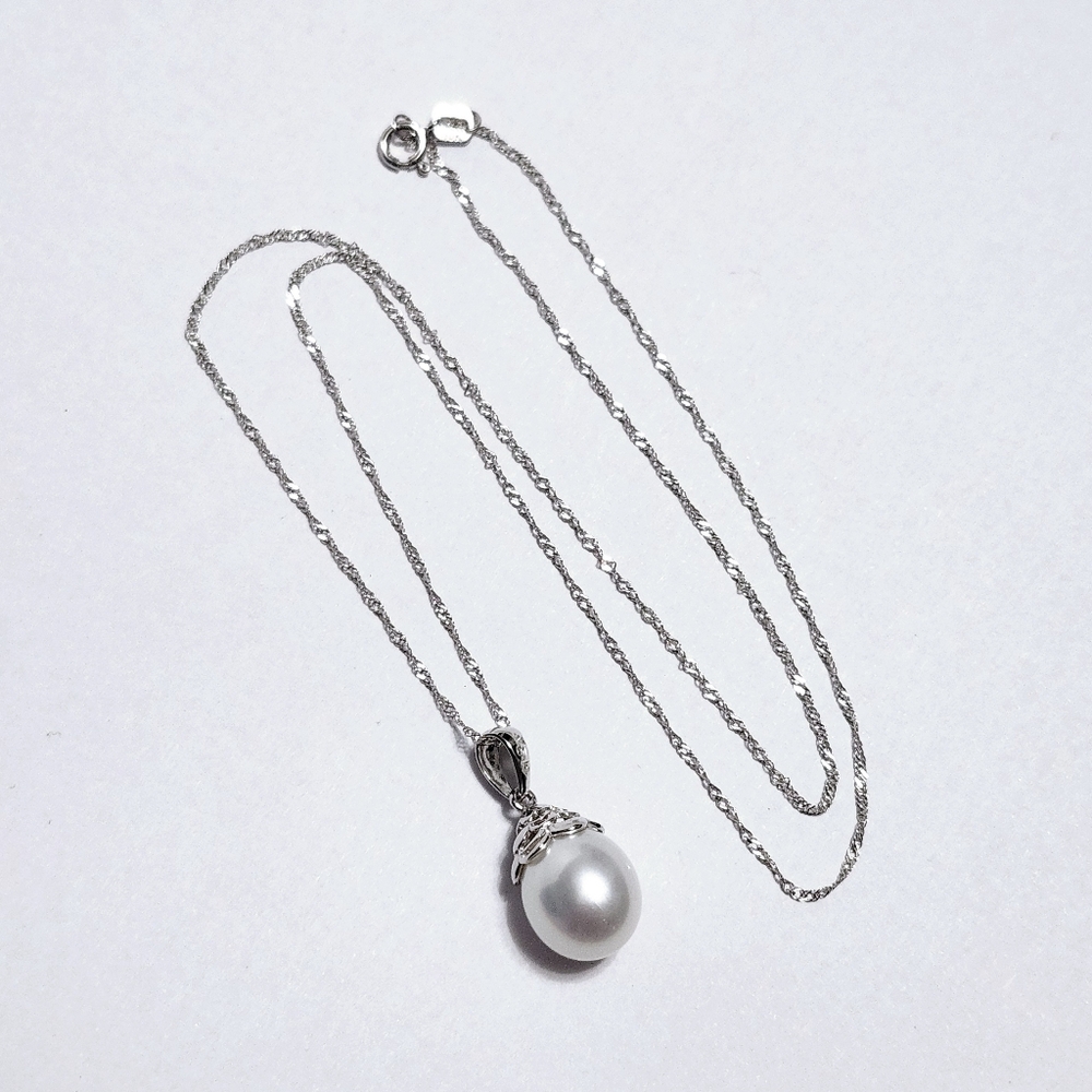 10K Gold White Pearl Teardrop Pendant & Chain Necklace NEW - Picture 4 of 11